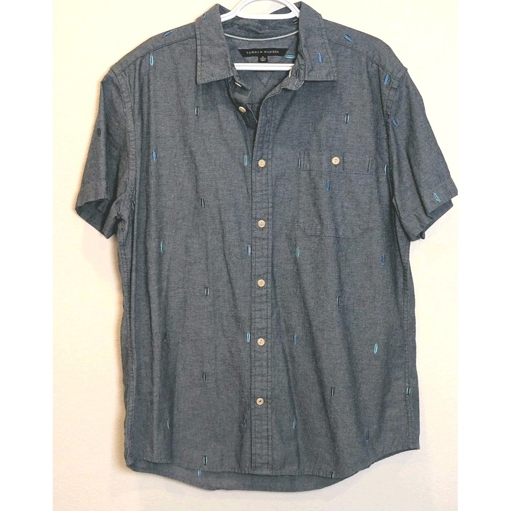Tommy Hilfiger Custom Fit Shirt Embroidered Surfboard Mens Sz XL Nautical Golf